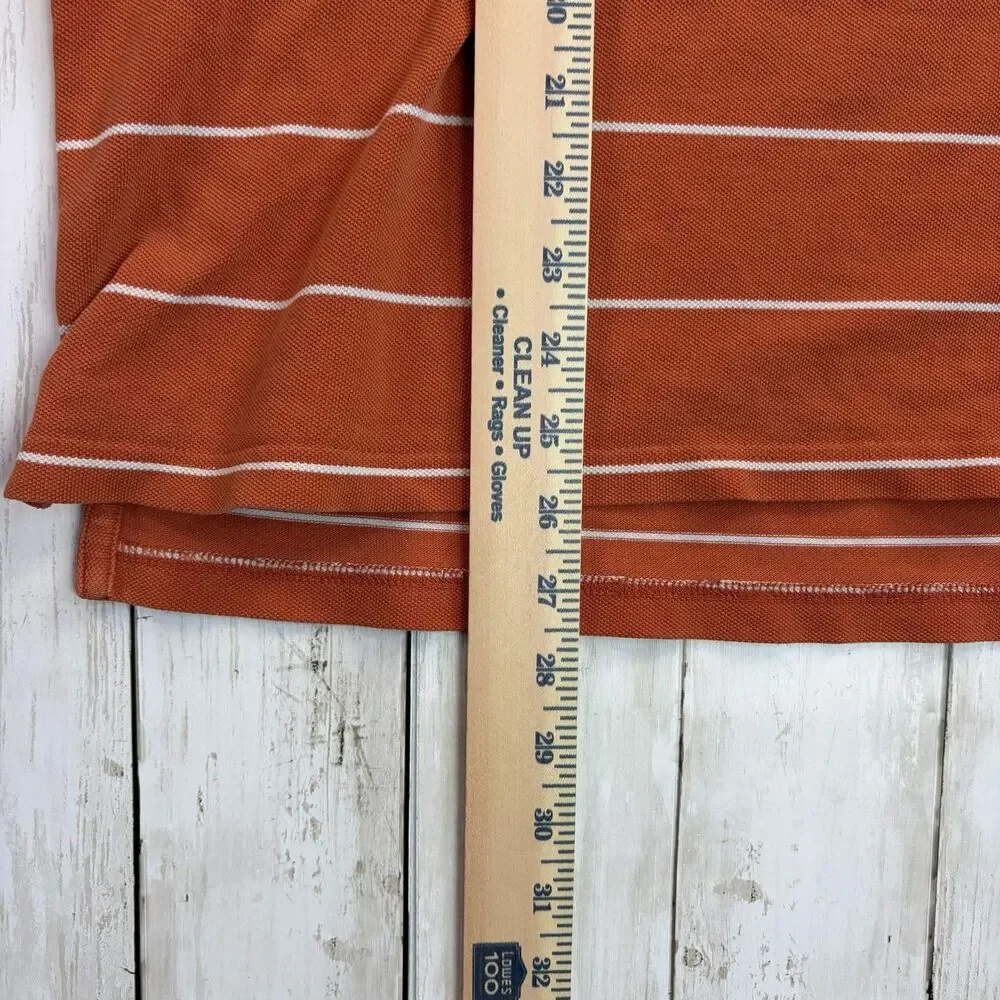 J.Crew Mens Polo Shirt Size Large Orange White Striped Cotton Short Sleeve